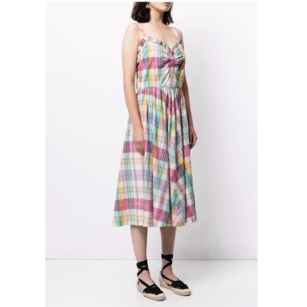 NWT Polo by Ralph Lauren Check Print Spaghetti Strap Midi Dress, Size 2